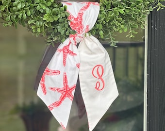 Starfish Wreath Sash | Beach House Summer Decor | Summer Wreath Sash | Pool House Decor | Coral Summer Wreath Sash | Hostess Gift