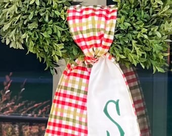 Christmas Plaid Gingham Wreath Sash | Christmas Door Decor | Hostess Gift | Christmas Party Decor