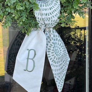 Green and White Wreath Sash | Spring Wreath Sash | Front Door Decor