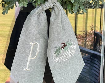 Monogrammed Pumpkin Wreath Sash | Fall Door Decor | Fall Wreath Sash | Wedding Gift | Housewarming Gift | Hostess Gift