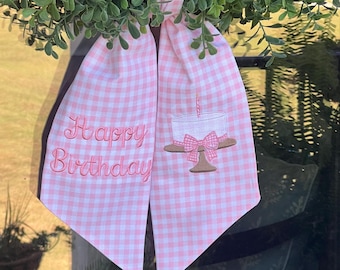Pink Gingham Birthday Wreath Sash | Grandmillennial Birthday Decor | Happy Birthday | Birthday Party Decor
