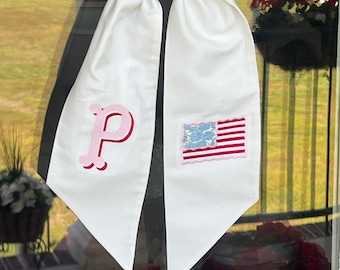 Monogrammed Wreath Sash | 4th of July | Memorial Day | Labor Day Wreath Sash | Mother's Day Gift | Grandmillenial | Hydrangea