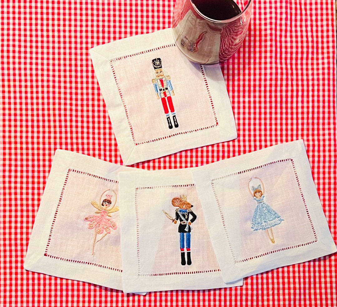 Nutcracker Cocktail Napkins set of 4 Christmas Cocktail Napkins Linen