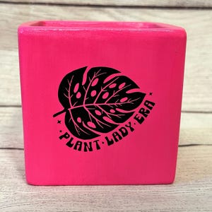 Decorated Pink *Plant Lady Era* Square Terracotta Indoor Pot