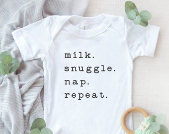 Milk Snuggle Nap Repeat SVG, Newborn svg, Onesie svg, Baby Shower Svg, baby quote svg, clipart, vector, Cricut, Silhouette