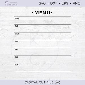 Menu svg, Weekly Menu svg, Svg Files, Menu Board svg, Kitchen svg, Cut Files, Digital Download, SVG, DXF, PNG, Cricut, Silhouette