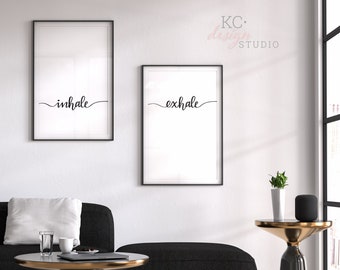 Inhale Exhale Printable Wall Art, Art Print, Home Decor Printable, Wall Decor Print, Yoga Quote, Set of 2 Prints, Bedroom Print