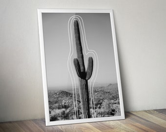 Cactus Printable Art, Cactus Wall Art, Cactus Drawing, Desert Cactus Print, Black and White, Desert Cacti Wall Art, Boho Desert Printable