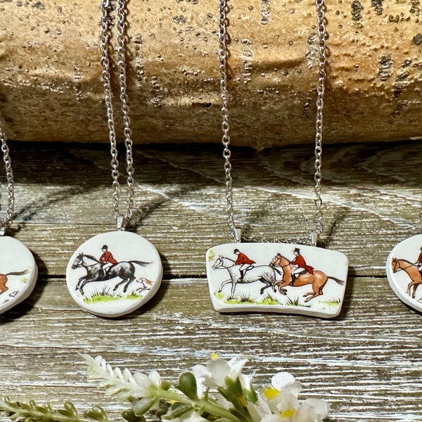 Equestrian/horse pendant necklace made from vintage broken china