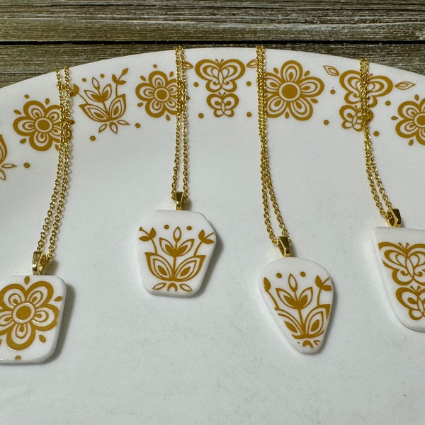 Butterfly Gold Corelle broken china Pendant