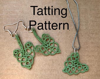 PDF Tatting Pattern - Alocasia Leaf Earrings and Pendant