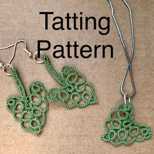 PDF Tatting Pattern - Alocasia Leaf Earrings and Pendant