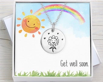 Sunflower, Get well soon Necklace, includes greeting card. Get Well Soon Gift, Well Wish