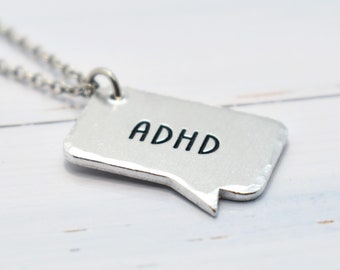 ADHD Awareness Necklace, Speech Bubble Quote Necklace, Attention Deficit Hyperactive Disorder Awareness