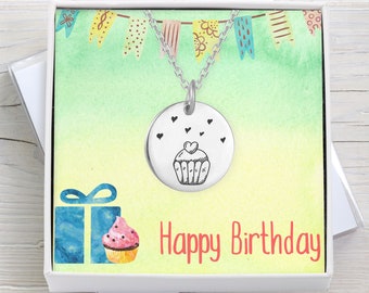 Birthday Cup Cake Gift, Birthday Necklace, includes greeting card. Happy Birthday Jewellery, Well Wish