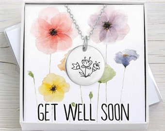Floral, Get well soon Necklace, includes greeting card. Get Well Soon Gift, Well Wish