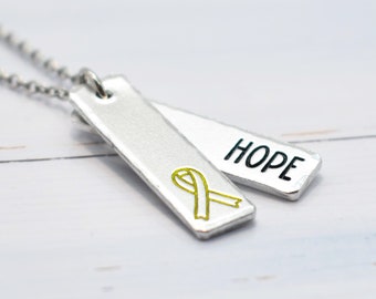 Yellow Ribbon Awareness Necklace, Personalised