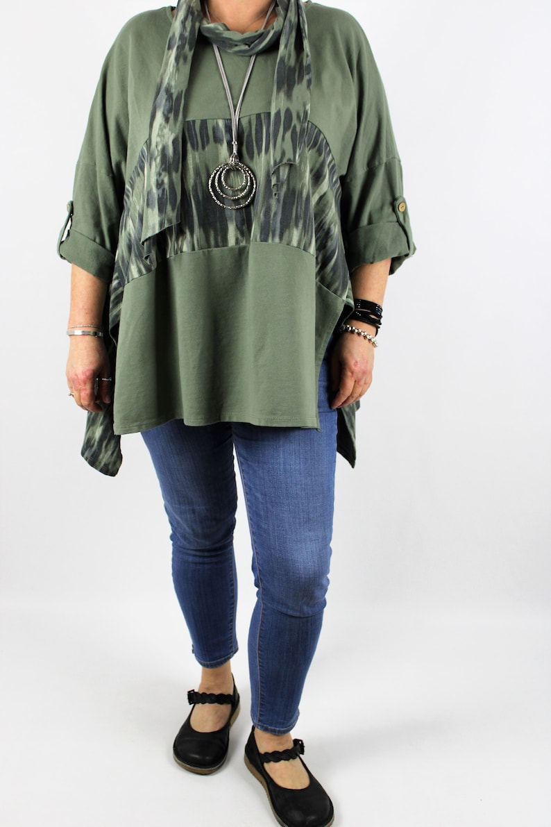 Lagenlook Made in Italy Cotton Two Piece Top Tunic Size 14 16 18 20 22 24 in Khaki