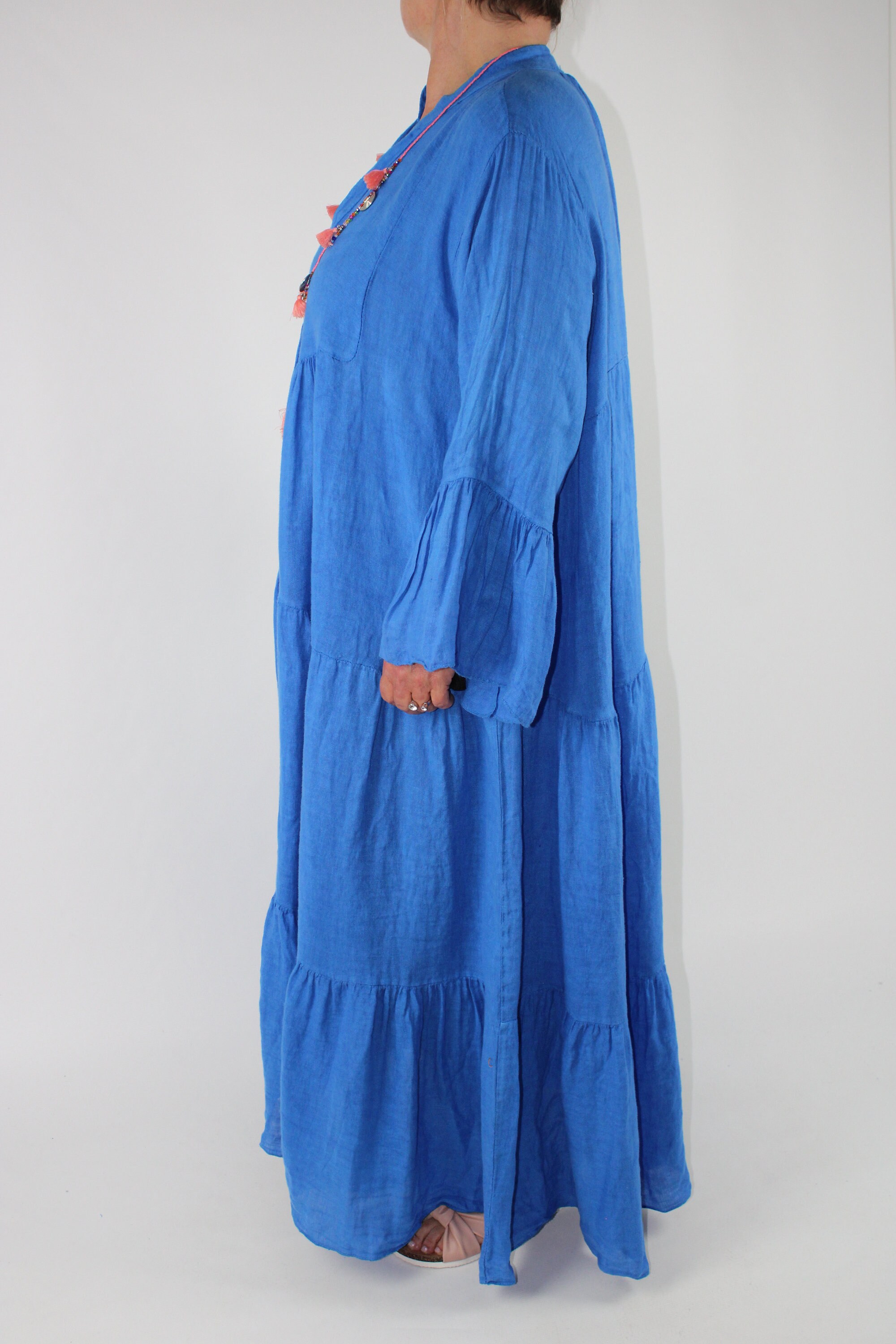 Lagenlook Linen V Neck Long Dress Size 16 18 20 22 24 in Royal Etsy UK