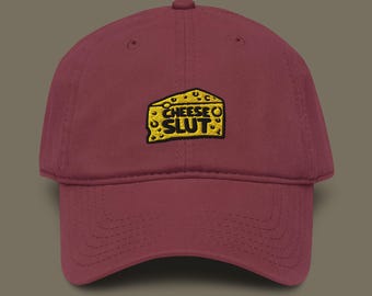 Cheese Slut Embroidered Garment Washed Baseball Cap | Funny Food Hat | Cheese Lover Gift