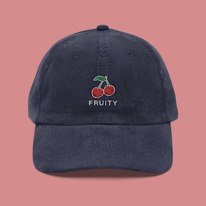 Fruity Cherry Embroidered Corduroy Hat | LGBTQIA+ Pride Baseball Cap | Queer Fashion