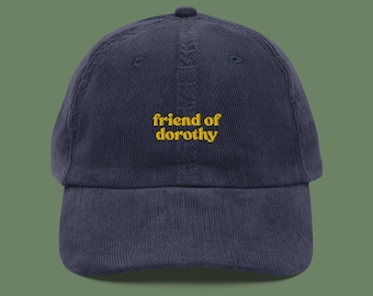 Chapeau en velours côtelé brodé Friend of Dorothy | Casquette de baseball LGBTQIA+ Fierté | Mode queer