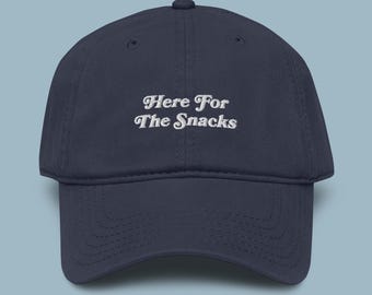 Here For The Snacks Embroidered Garment Washed Baseball Cap