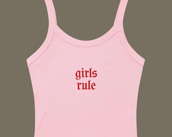 Girls Rule Embroidered Women’s Micro-Rib Tank Top: Lesbian Pride Shirt