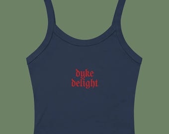 Dyke Delight Embroidered Women’s Micro-Rib Tank Top: Lesbian Pride Shirt