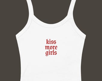 Kiss More Girls Embroidered Women’s Micro-Rib Tank Top: Lesbian Pride Shirt