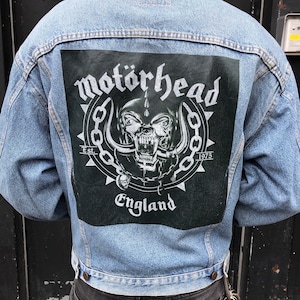 1980er Retro Vintage „Motörhead England“ Print Jeansjacke.