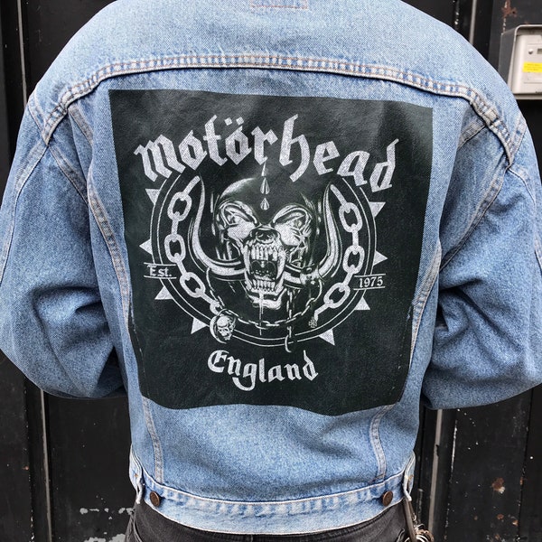 Veste en jean imprimé rétro vintage « Motörhead England » des années 1980.