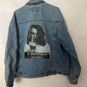 1980’s retro vintage “JOHNNY DEPP- the blow” prison print denim jacket.