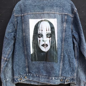 Retro vintage Joey Jordison-spijkerjack uit de jaren 80 met slipknot-print.