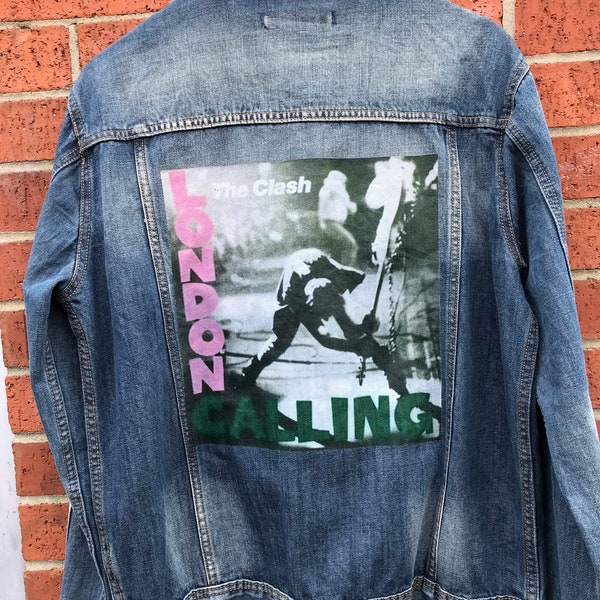 1980’s retro vintage “Clash London calling” print denim jacket.