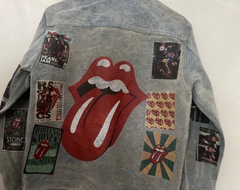 1980’s-2000’s retro vintage jacket with custom print! Rolling Stones