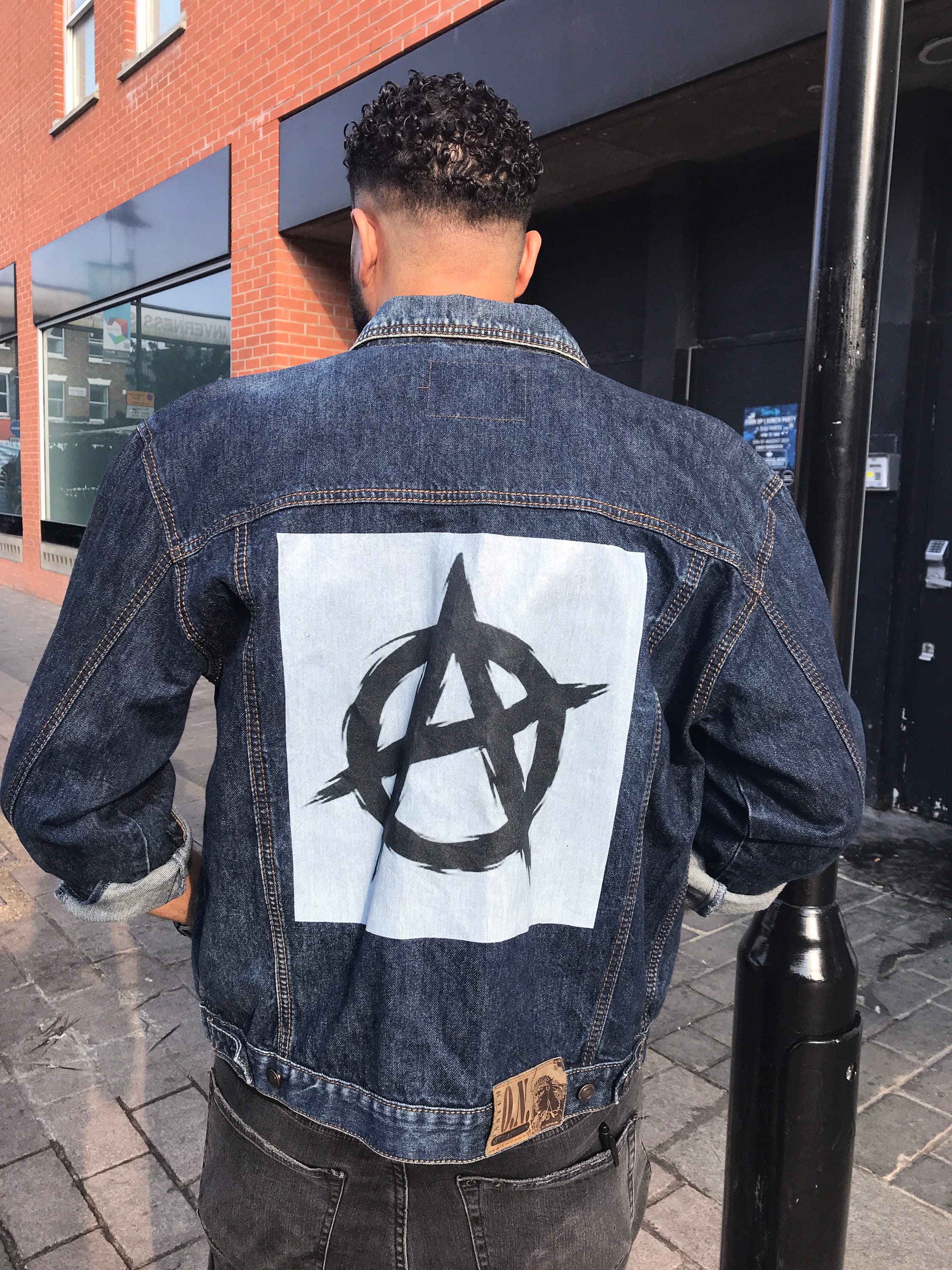1980's Retro Vintage Anarchy Print Denim Jacket. - Etsy 1980's Retro Vintage Anarchy Print Denim Jacket. - Etsy