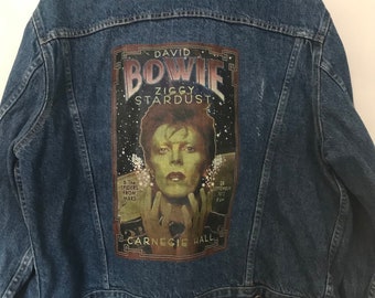1980’s retro vintage David Bowie- Ziggy StarDust print denim jacket.