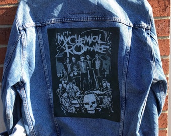 1980’s retro vintage MY Chemical Romance print denim jacket.