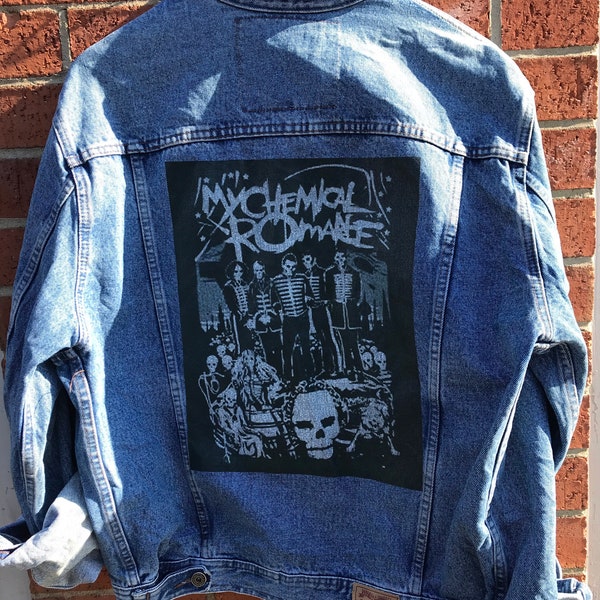 1980’s retro vintage MY Chemical Romance print denim jacket.
