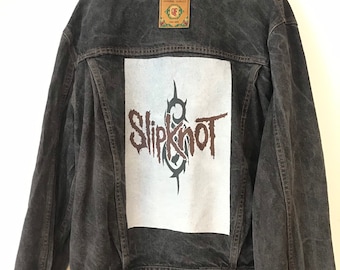 1980’s retro Slipknot logo print denim jacket.