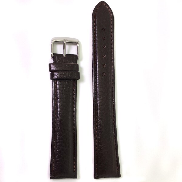 Watch Band Extra Long XXL Leather Calf Smooth Padded with Matching Stitchings Brown 18mm, 20mm 22mm