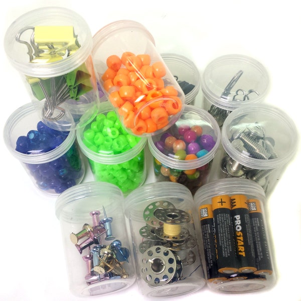 12 Plastic Containers Screw Top for Beads Jewelry Sewing Crafts Buttons Spices Small Items Organizer