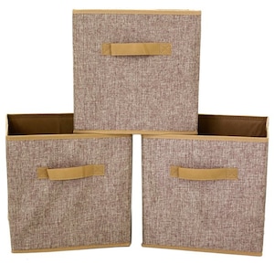 Cube Storage Bins Collapsible Closet Organizer Fabric Linen 3 Pieces