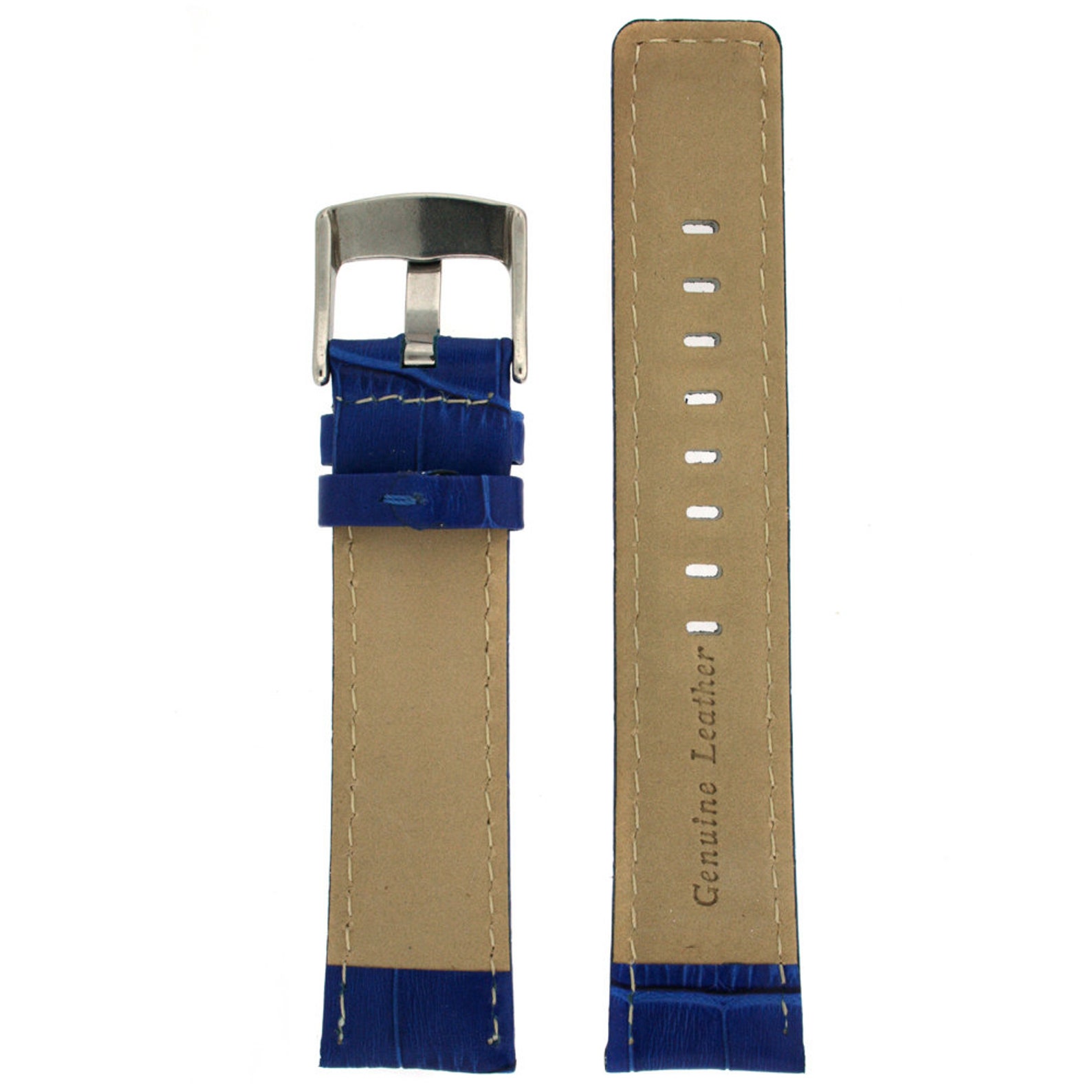Watch Band Leather Blue Royal Sport White Stitching 18mm Etsy