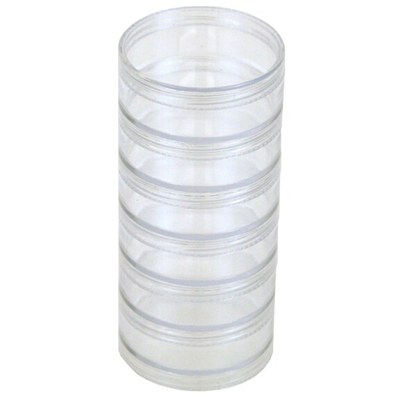 Storage Box with 6 Stackable Clear Round Containers for Crafts and Small  Items 2 3/8