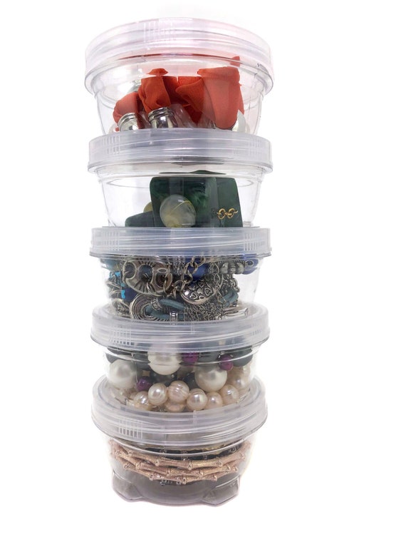 Storage Containers Clear Stackable Interlocking Detachable With Lid 5 for  Beads Crafts Jewelry Coins Medicine Screws Nuts 3 1/2 Round 