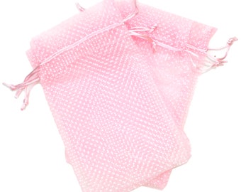 30x Cute Pink Polka Dot Party Favor Gift Bags Organza Fabric Drawstring Bags Baby Shower Birthday