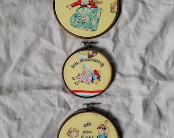 dick and jane hand-embroidery hoop art