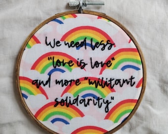 more pride solidarity hand embroidery hoop art